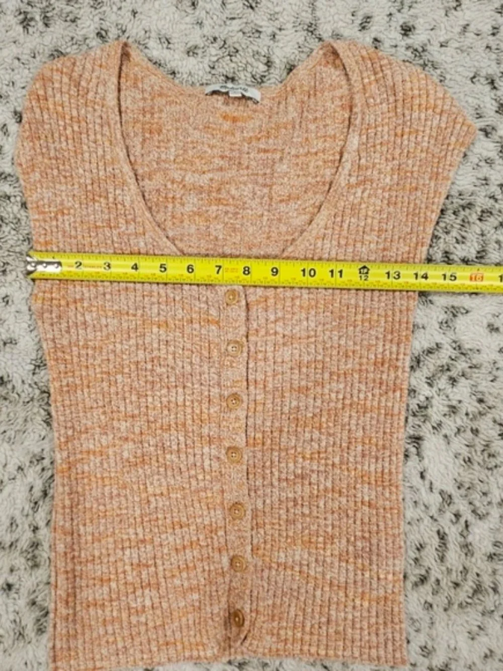 Madewell SZ S Button-Front Sleeveless Sweater Tee V-Neck Fitted Preppy Tan Knit - Picture 6 of 10